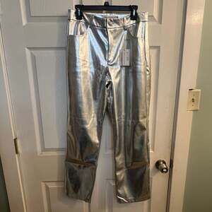Grace+Emma NWT Metallic Silver Faux Leather Straight Leg Pants XL